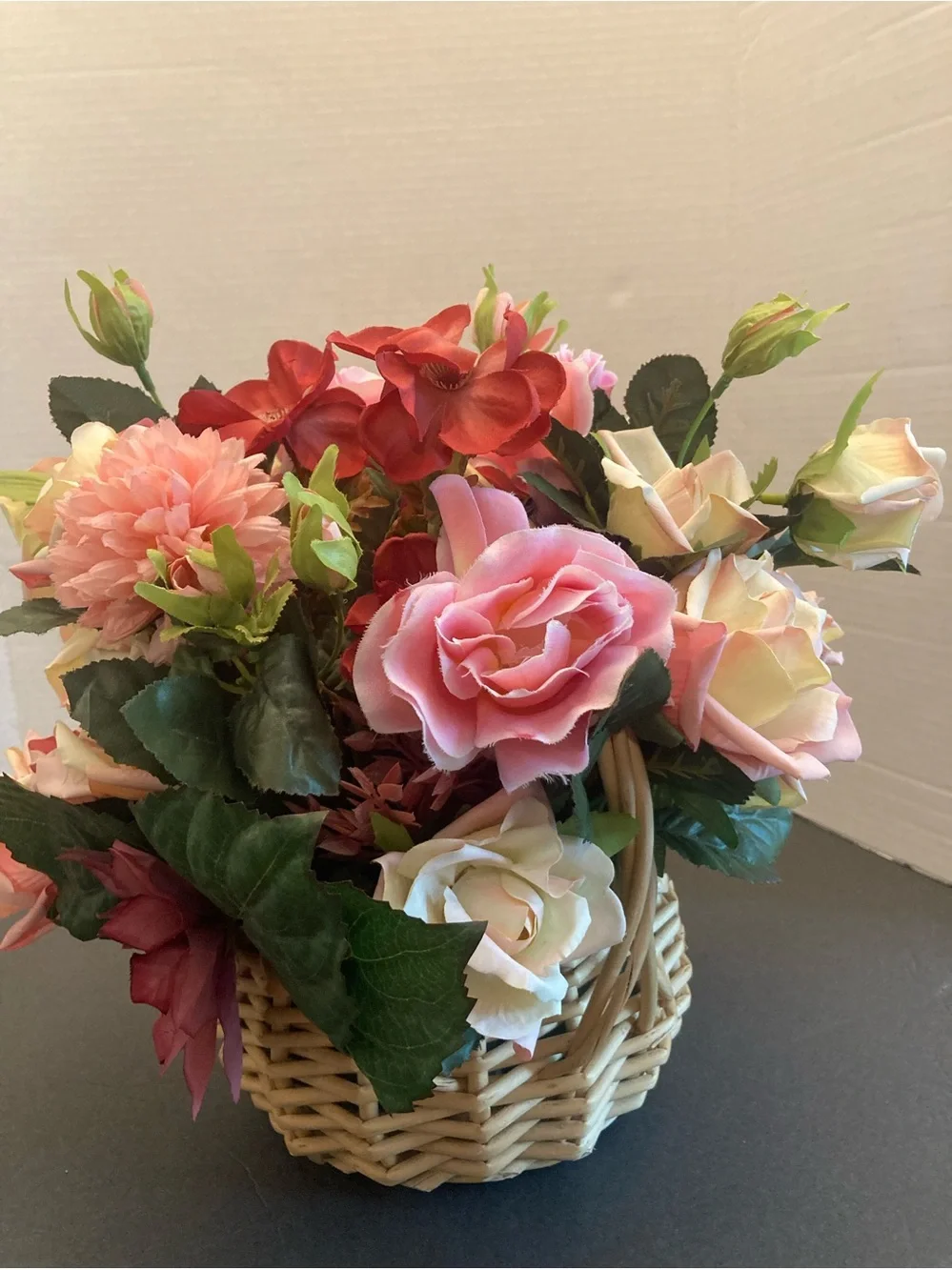 Silk Floral Arrangement in Wicker Basket